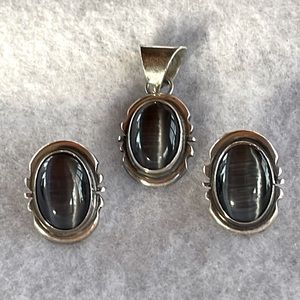 Black Paua Shell Sterling Earrings & Pendant